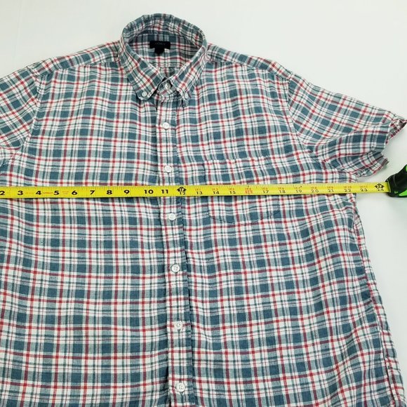 J Crew Large Baird Mcnutt Irish Linen Red White and Blue Button Down Check Shirt - Picture 2 of 8